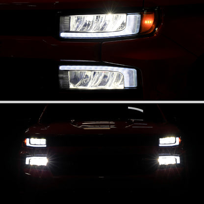 2019-2021 Chevrolet Silverado 1500 Full LED Projector Headlights with Sequential LED Turn Signal (Matte Black Housing/Clear Lens)