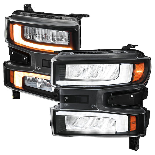 2019-2021 Chevrolet Silverado 1500 Full LED Projector Headlights with Sequential LED Turn Signal (Matte Black Housing/Clear Lens)