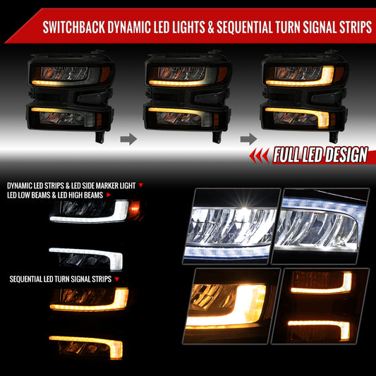 2019-2021 Chevrolet Silverado 1500 Full LED Projector Headlights with Sequential LED Turn Signal (Matte Black Housing/Smoked Lens)