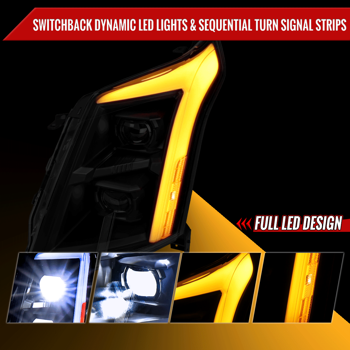 2010-2016 Cadillac SRX Full Switchback Sequential LED DRL Projector Headlights (Matte Black Housing/Clear Lens)