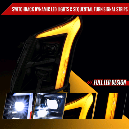 2010-2016 Cadillac SRX Full Switchback Sequential LED DRL Projector Headlights (Matte Black Housing/Clear Lens)