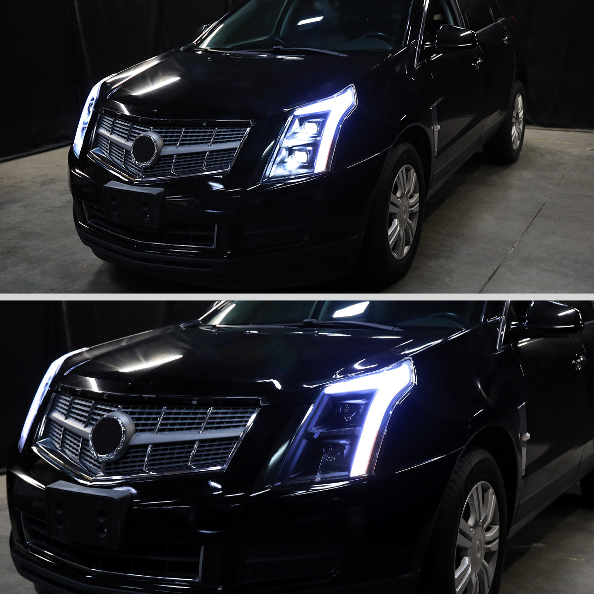 2010-2016 Cadillac SRX Full Switchback Sequential LED DRL Projector Headlights (Matte Black Housing/Clear Lens)