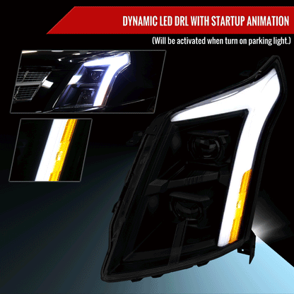 2010-2016 Cadillac SRX LED Projector Headlights w/ Switchback Sequential Turn Signal Bar (Matte Black Housing/Smoked Lens)
