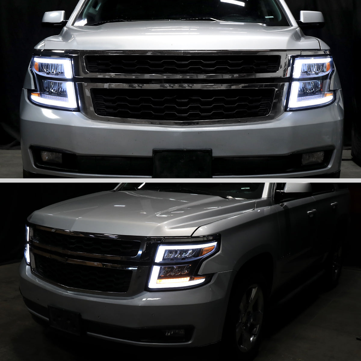 2015-2020 Chevrolet Tahoe Suburban Full LED DRL Sequential Headlights (Matte Black Housing / Clear Lens)