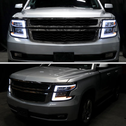 2015-2020 Chevrolet Tahoe Suburban Full LED DRL Sequential Headlights (Matte Black Housing / Clear Lens)