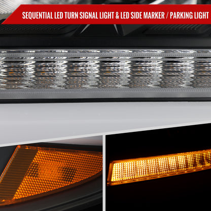 2015-2020 Chevrolet Tahoe Suburban Full LED DRL Sequential Headlights (Matte Black Housing / Clear Lens)