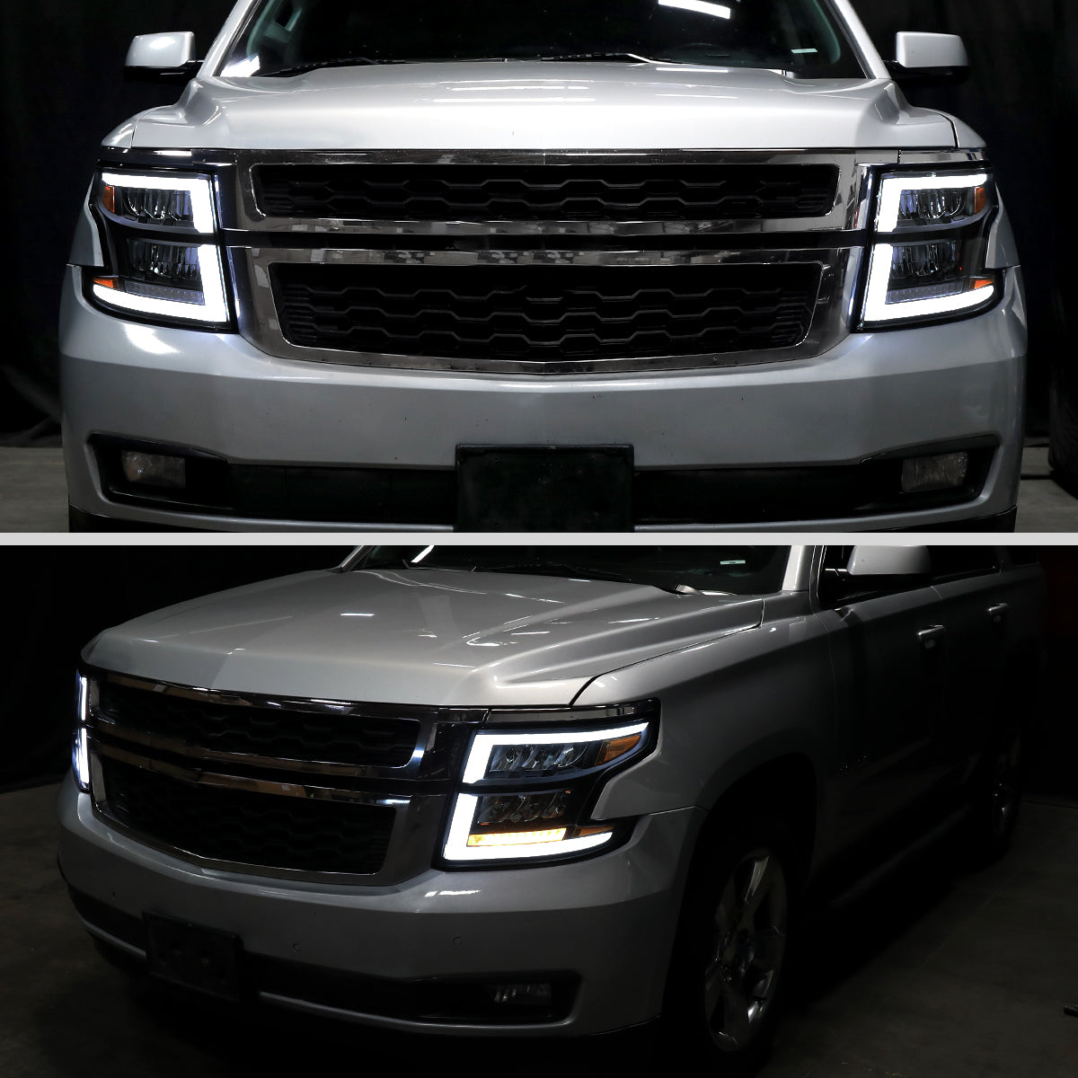 2015-2020 Chevrolet Tahoe Suburban Full LED DRL Sequential Headlights (Matte Black Housing / Smoked Lens)