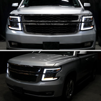 2015-2020 Chevrolet Tahoe Suburban Full LED DRL Sequential Headlights (Matte Black Housing / Smoked Lens)