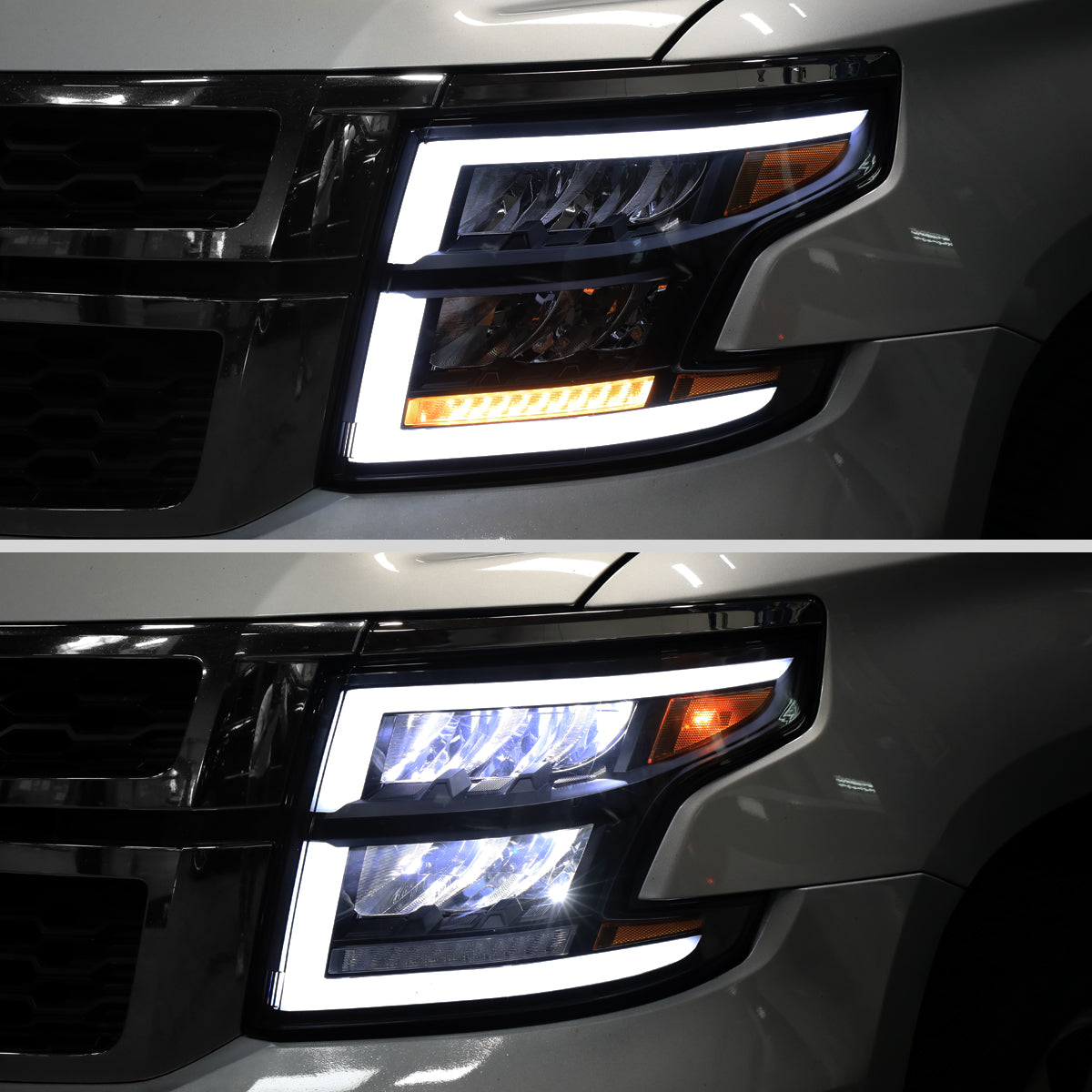2015-2020 Chevrolet Tahoe Suburban Full LED DRL Sequential Headlights (Matte Black Housing / Smoked Lens)