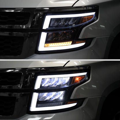 2015-2020 Chevrolet Tahoe Suburban Full LED DRL Sequential Headlights (Matte Black Housing / Smoked Lens)