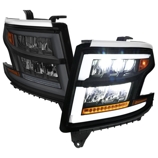 2015-2020 Chevrolet Tahoe Suburban Full LED DRL Sequential Headlights (Matte Black Housing / Smoked Lens)