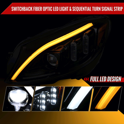 2015-2018 Mercedes-Benz C-Class W205 Full LED Projector Headlights with Sequential Turn Signal (Glossy Black Housing/Light Smoked Lens)