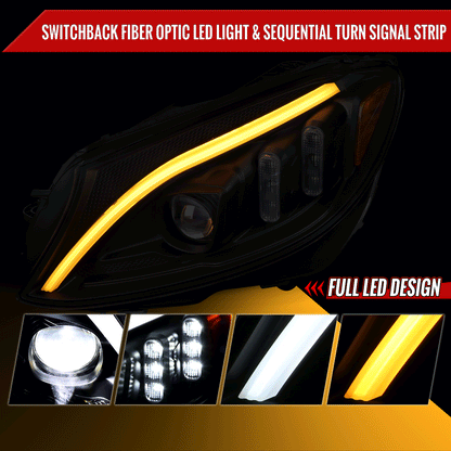 2015-2018 Mercedes-Benz C-Class W205 Full LED Projector Headlights with Sequential Turn Signal (Matte Black Housing/Clear Lens)