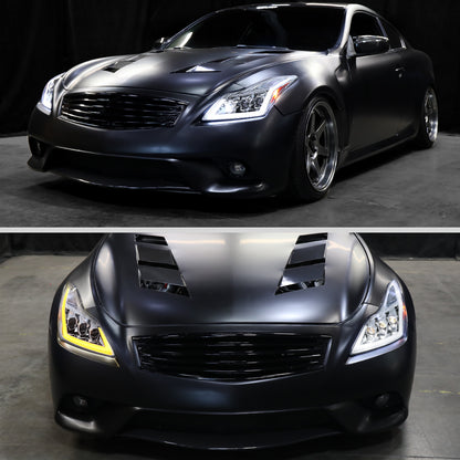 2008-2013 Infiniti G37/2014-2015 Q60 Coupe/Convertible Sequential Switchback LED Turn Signal Full LED Triple Projector Headlights (Chrome Housing / Clear Lens)