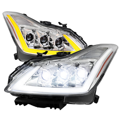 2008-2013 Infiniti G37/2014-2015 Q60 Coupe/Convertible Sequential Switchback LED Turn Signal Full LED Triple Projector Headlights (Chrome Housing / Clear Lens)