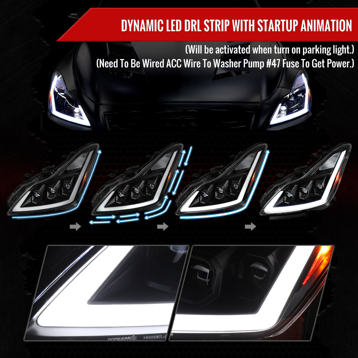 2008-2013 Infiniti G37/2014-2015 Q60 Coupe/Convertible Sequential Switchback LED Turn Signal Full LED Triple Projector Headlights (Matte Black Housing / Clear Lens)