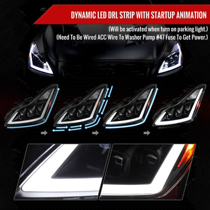 2008-2013 Infiniti G37/2014-2015 Q60 Coupe/Convertible Sequential Switchback LED Turn Signal Full LED Triple Projector Headlights (Matte Black Housing / Clear Lens)