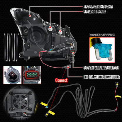 2008-2013 Infiniti G37/2014-2015 Q60 Coupe/Convertible Sequential Switchback LED Turn Signal Full LED Triple Projector Headlights (Matte Black Housing / Clear Lens)
