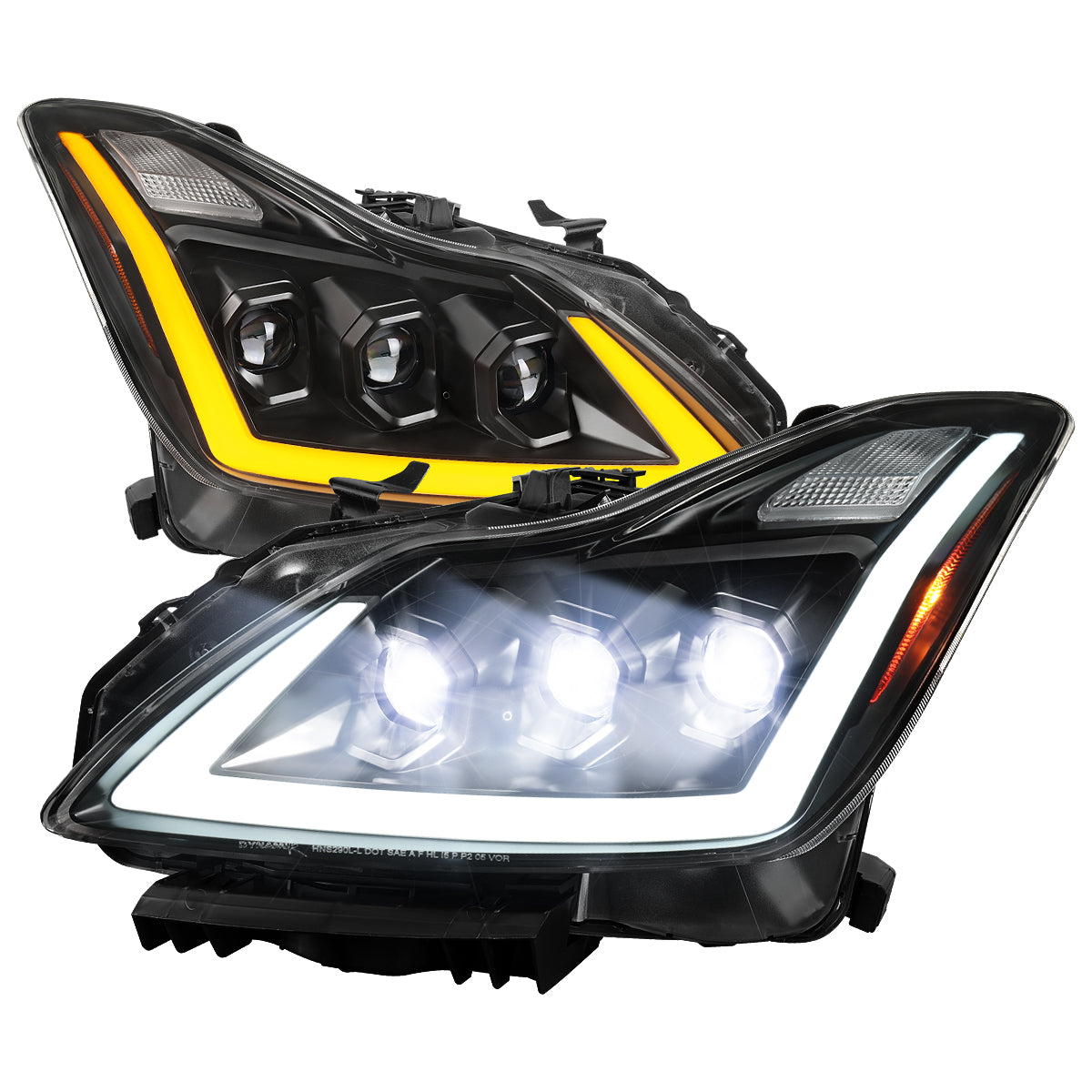 2008-2013 Infiniti G37/2014-2015 Q60 Coupe/Convertible Sequential Switchback LED Turn Signal Full LED Triple Projector Headlights (Matte Black Housing / Clear Lens)