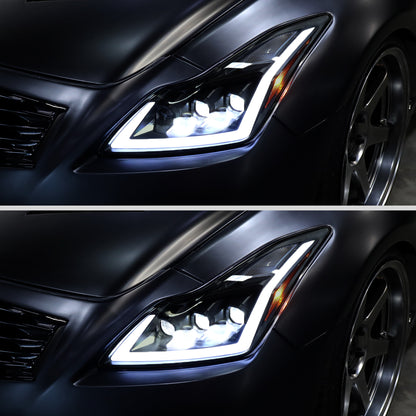 2008-2013 Infiniti G37/2014-2015 Q60 Coupe/Convertible Sequential Switchback LED Turn Signal Full LED Triple Projector Headlights (Matte Black Housing / Smoked Lens)