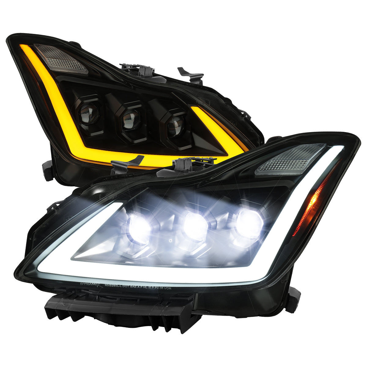 2008-2013 Infiniti G37/2014-2015 Q60 Coupe/Convertible Sequential Switchback LED Turn Signal Full LED Triple Projector Headlights (Matte Black Housing / Smoked Lens)