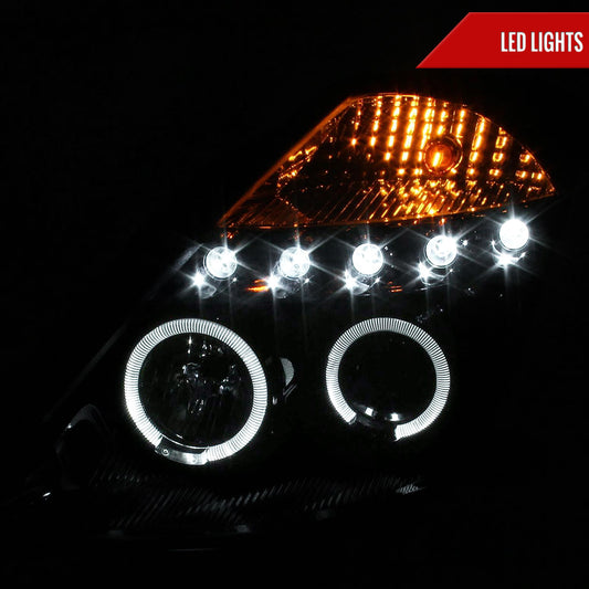 2003-2005 Nissan 350Z Dual Halo Projector Headlights (Glossy Black Housing/Smoked Lens)