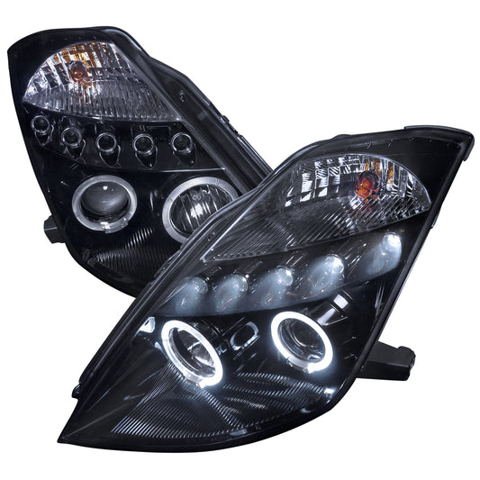 2003-2005 Nissan 350Z Dual Halo Projector Headlights (Glossy Black Housing/Smoked Lens)