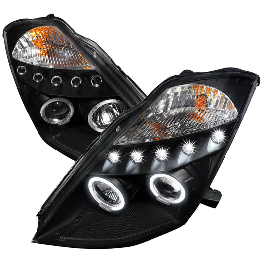 2003-2005 Nissan 350Z Dual Halo Projector Headlights (Matte Black Housing/Clear Lens)