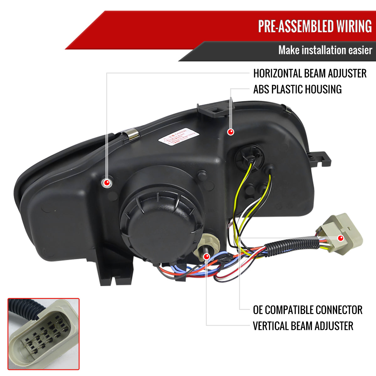 2006-2008 Audi A4 Projector Headlights w/ R8 Style SMD LED Light Strip (Chrome Housing/Clear Lens)