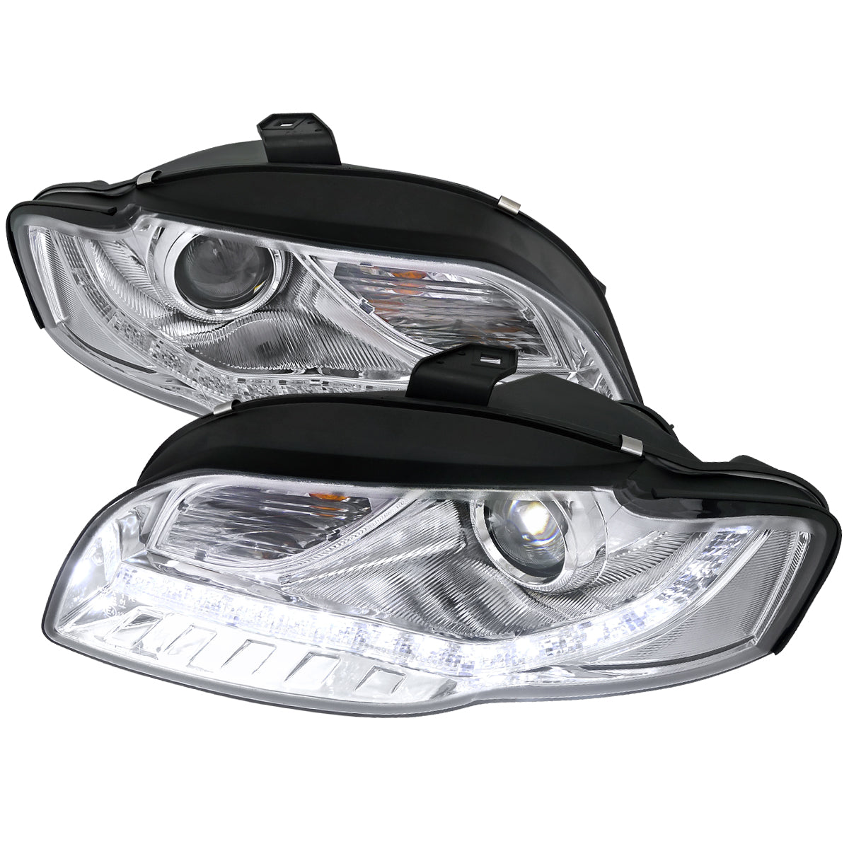 2006-2008 Audi A4 Projector Headlights w/ R8 Style SMD LED Light Strip (Chrome Housing/Clear Lens)