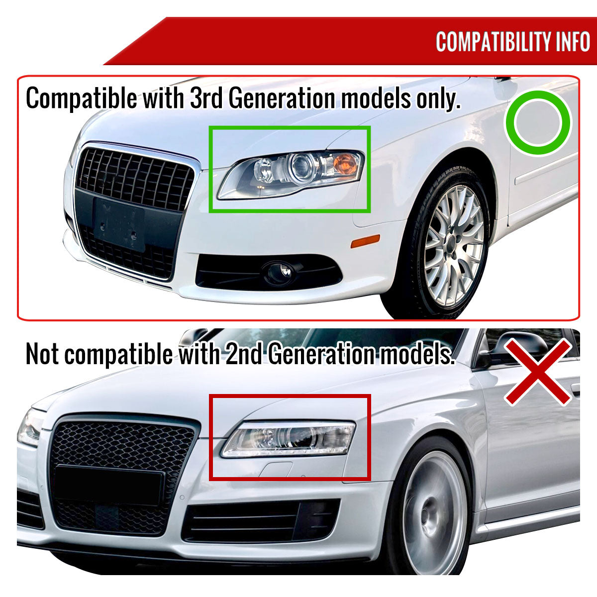 2006-2008 Audi A4 Projector Headlights w/ R8 Style LED Light Bar (Chrome Housing/Clear Lens)