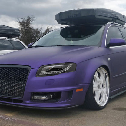 2006-2008 Audi A4 Projector Headlights w/ R8 Style SMD LED Light Strip (Matte Black Housing/Clear Lens)