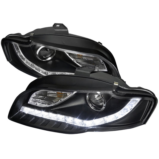 2006-2008 Audi A4 Projector Headlights w/ R8 Style SMD LED Light Strip (Matte Black Housing/Clear Lens)