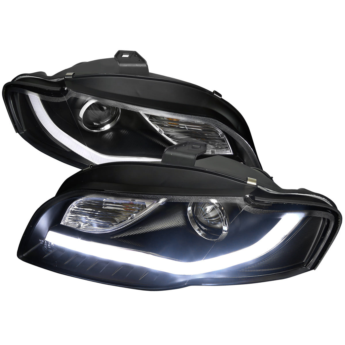 2006-2008 Audi A4 R8 Style LED Light Bar Projector Headlights (Matte Black Housing/Clear Lens)