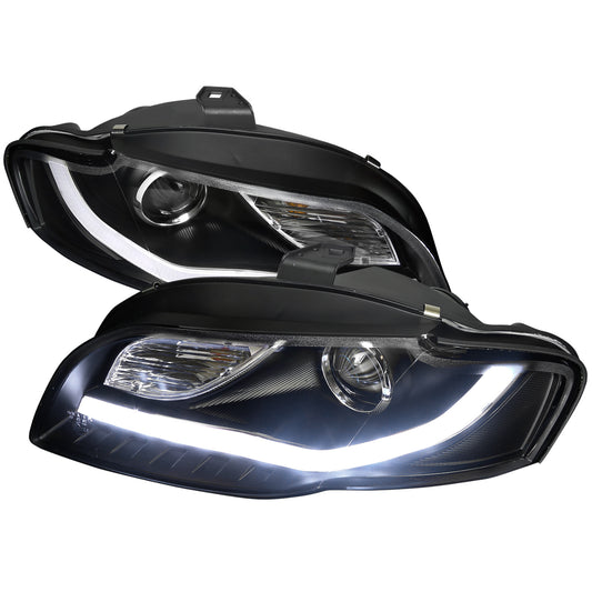 2006-2008 Audi A4 R8 Style LED Light Bar Projector Headlights (Matte Black Housing/Clear Lens)