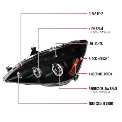 2003-2007 Honda Accord Dual Halo Projector Headlights (Matte Black Housing/Clear Lens)