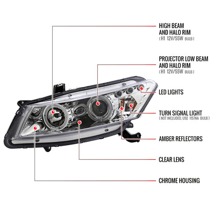 2008-2012 Honda Accord Coupe Dual Halo Projector Headlights (Chrome Housing/Clear Lens)