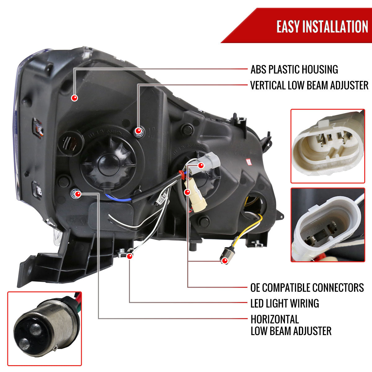 2008-2012 Honda Accord Sedan Single Halo Projector Headlights w/ LED Light Strip & LED Turn Signal Lights (Matte Black Housing/Clear Lens)