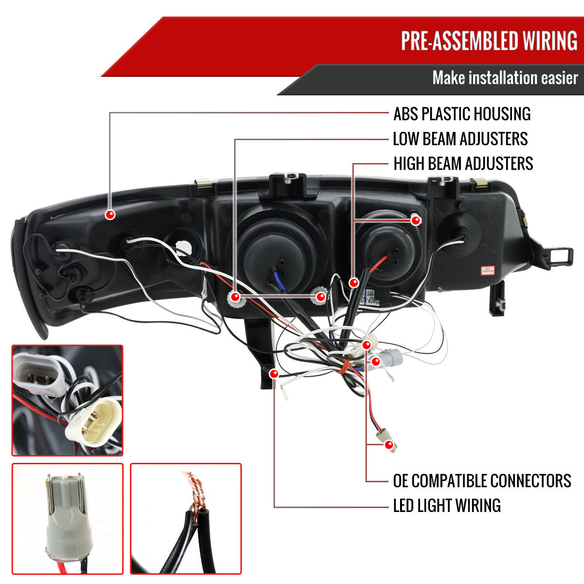 1994-1997 Honda Accord Dual Halo Projector Headlights (Chrome Housing/Clear Lens)