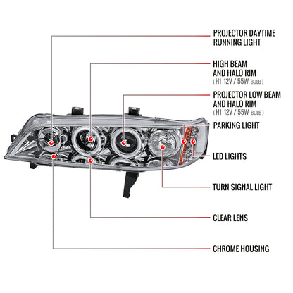 1994-1997 Honda Accord Dual Halo Projector Headlights (Chrome Housing/Clear Lens)