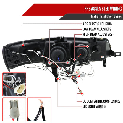 1994-1997 Honda Accord Dual Halo Projector Headlights (Glossy Black Housing/Smoked Lens)