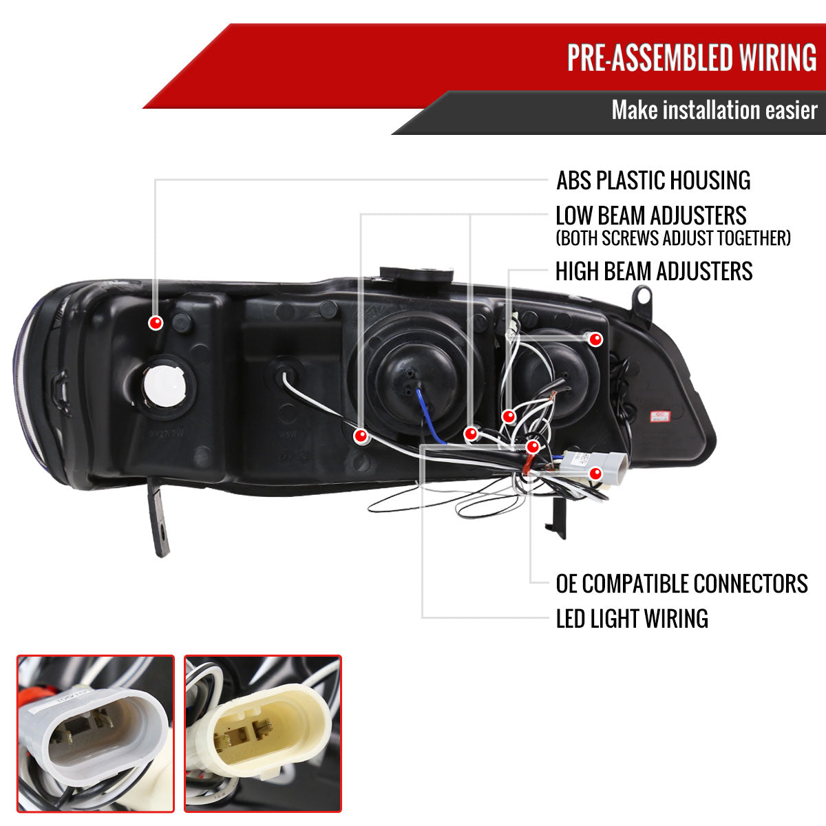 1998-2002 Honda Accord Dual Halo Projector Headlights (Matte Black Housing/Clear Lens)