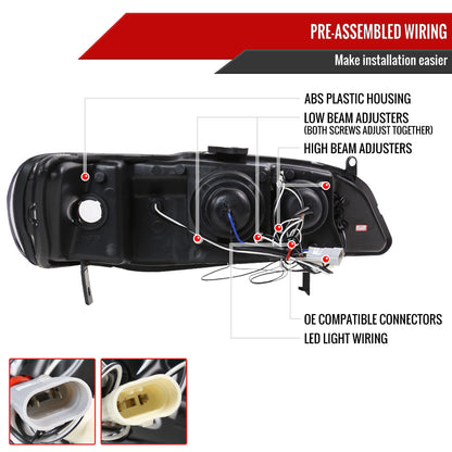 1998-2002 Honda Accord Dual Halo Projector Headlights (Matte Black Housing/Clear Lens)