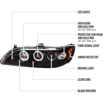 1998-2002 Honda Accord Dual Halo Projector Headlights (Matte Black Housing/Clear Lens)