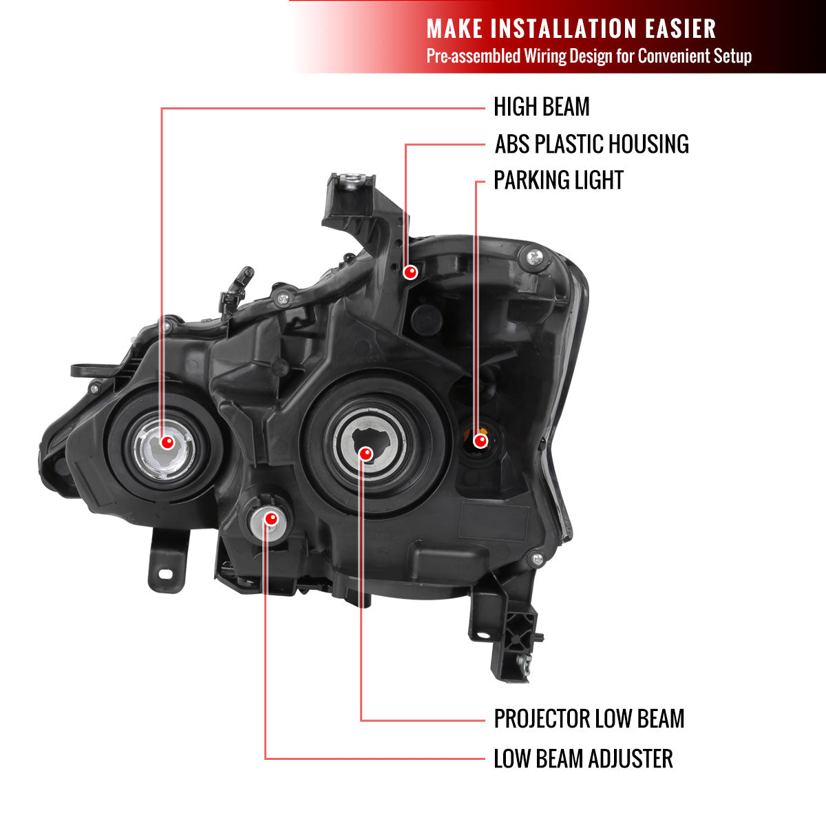 2013-2015 Nissan Altima Sedan Clear Lens Projector Headlight w/ Amber Reflector - Passenger Side Only