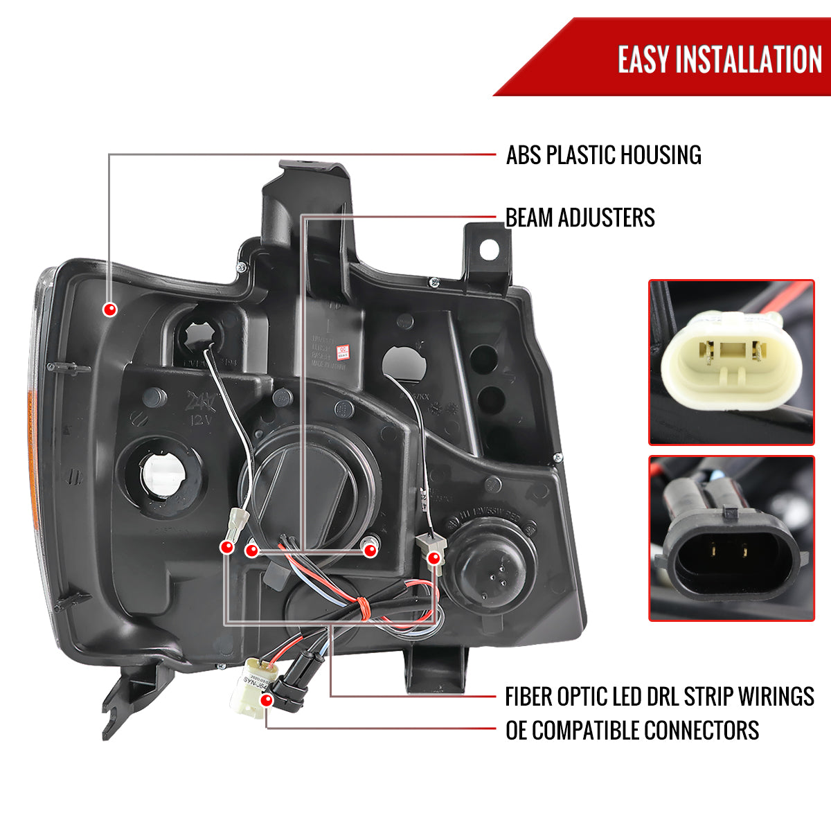 2007-2013 Chevrolet Avalanche/ 2007-2014 Tahoe Suburban LED C-Bar Projector Headlights (Jet Black Housing/Clear Lens)