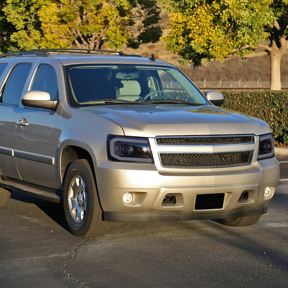 2007-2013 Chevrolet Avalanche/ 2007-2014 Tahoe Suburban LED C-Bar Projector Headlights (Glossy Black Housing/Smoked Lens)