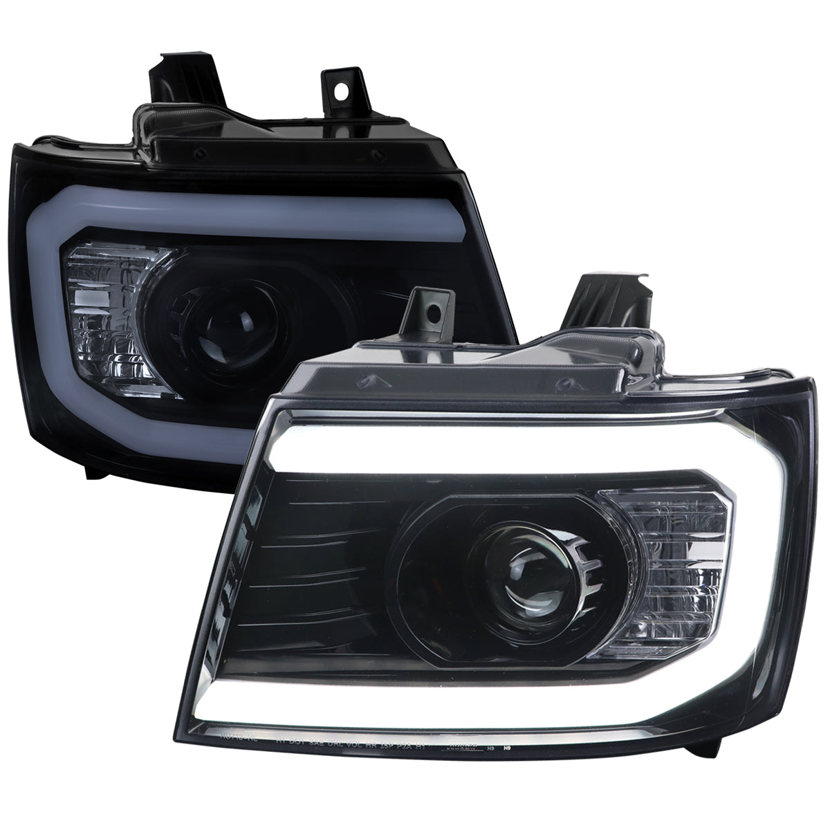 2007-2013 Chevrolet Avalanche/ 2007-2014 Tahoe Suburban LED C-Bar Projector Headlights (Glossy Black Housing/Smoked Lens)