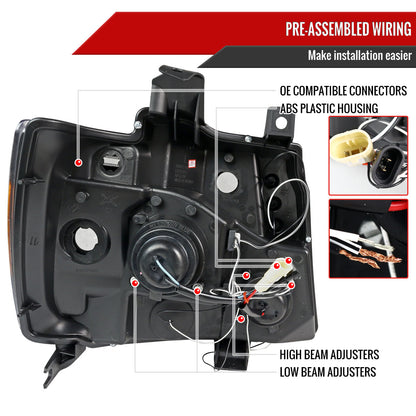 2007-2013 Chevrolet Avalanche/ 2007-2014 Tahoe Suburban Dual Halo Projector Headlights (Glossy Black Housing/Smoked Lens)