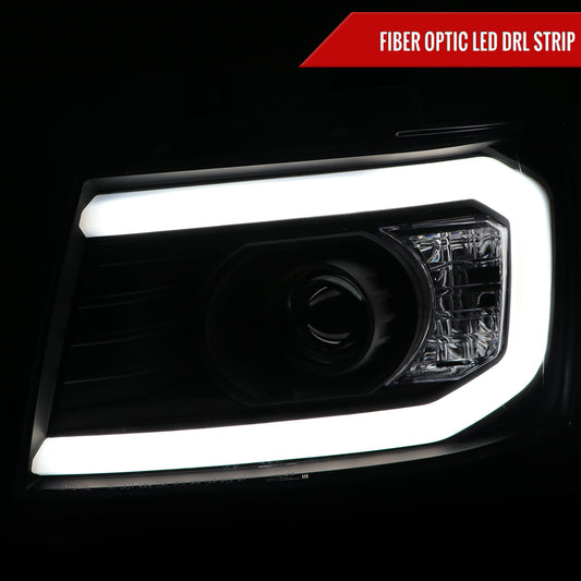 2007-2013 Chevrolet Avalanche/ 2007-2014 Tahoe Suburban LED C-Bar Projector Headlights (Black Housing/Clear Lens)